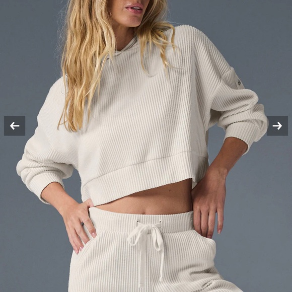 ALO Muse Hoodie Cropped Heathered Oatmeal Small - Picture 8 of 8